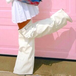 Callie Lives Alexia Azalea Wang White Fold-Over Wedge Heel Boot 8 8.5
